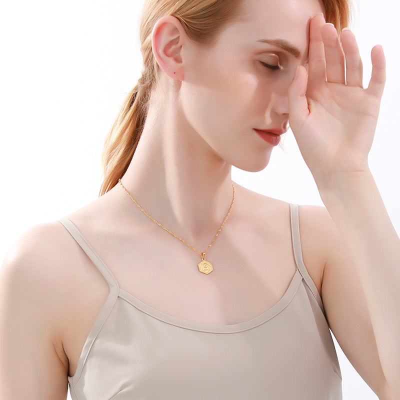 Initial Letter Hexagon Pendant Necklace For Women Jewelry – Premium 4 | RICALOUX