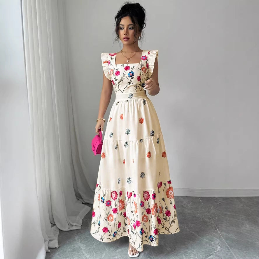 Womens Puff-sleeve Floral-print Waist-cinching Dress – Premium 0 | RICALOUX