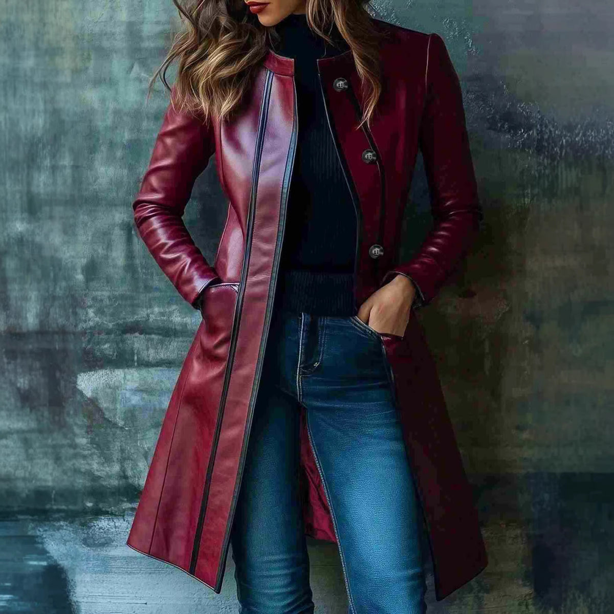 Retro Black Color-block Collar Leather Jacket Trench Coat – Premium 0 | RICALOUX
