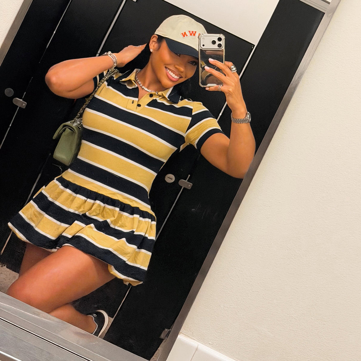 Womens Striped Sporty Short-sleeve Dress With A Lapel Collar – Premium 0 | RICALOUX