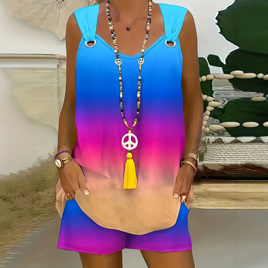 Rainbow Gradient Top And Pants Set by Ricaloux