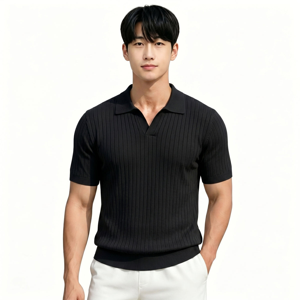 Notch-collar Striped Half-zip Knit T-shirt – Premium 0 | RICALOUX