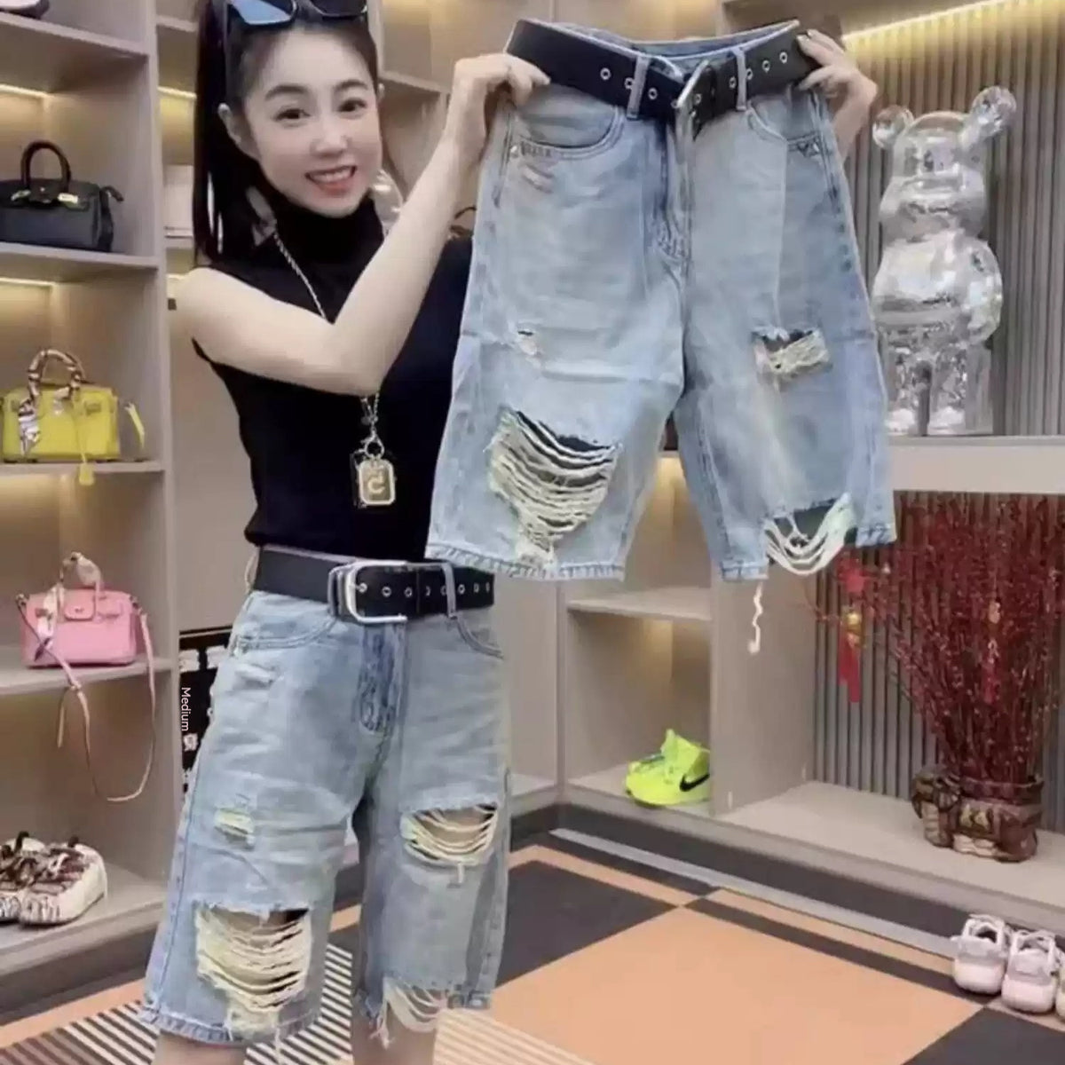 Summer New Arrival High-Waisted Stretchy Ripped Denim Shorts For Women – Premium 0 | RICALOUX