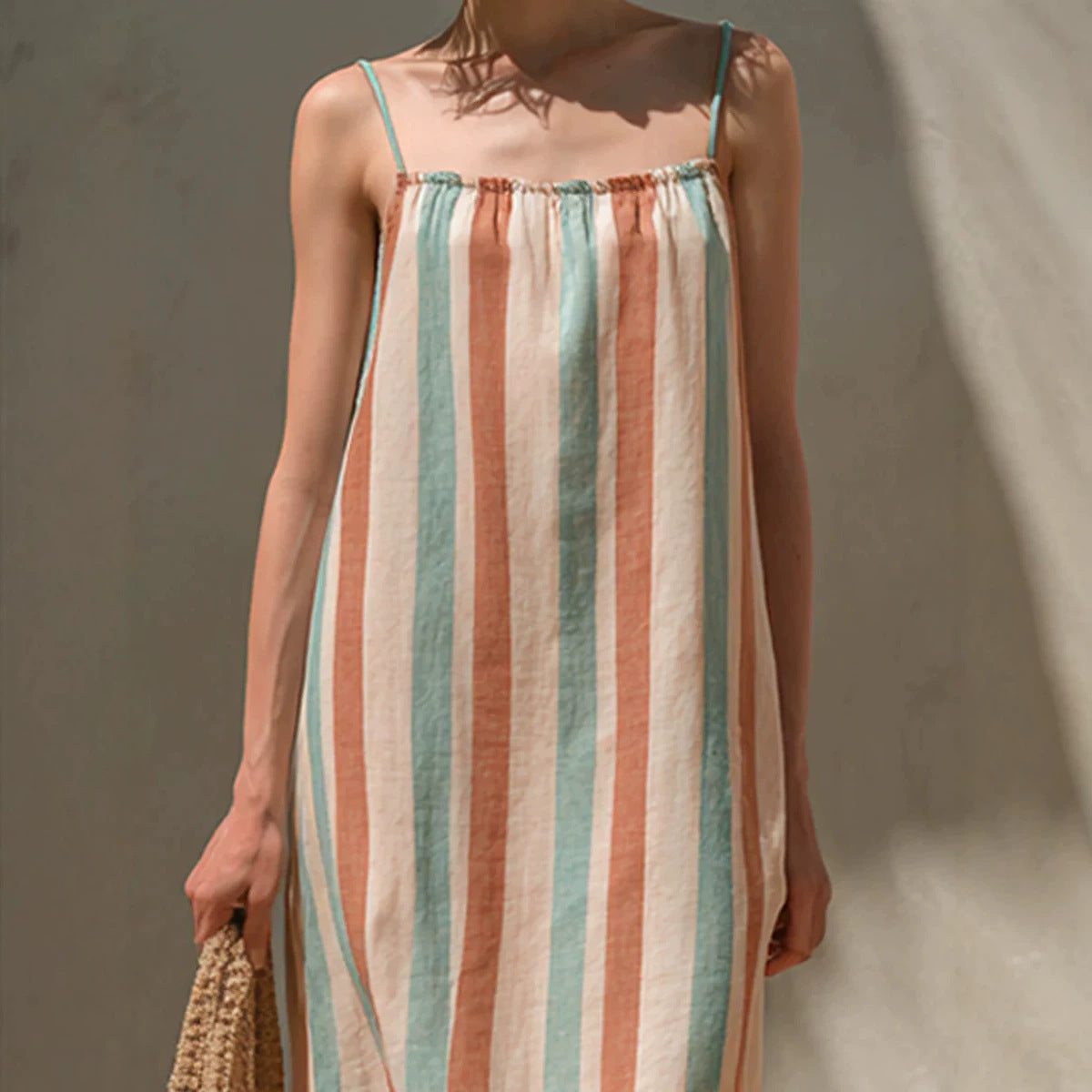 Womens Minimalist Striped Strap Midi Dress by Ricaloux
