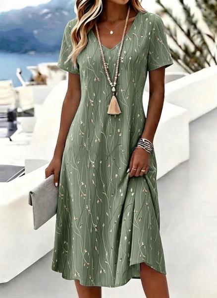 3D-printed V-neck Short-sleeve Elegant Dress by Ricaloux