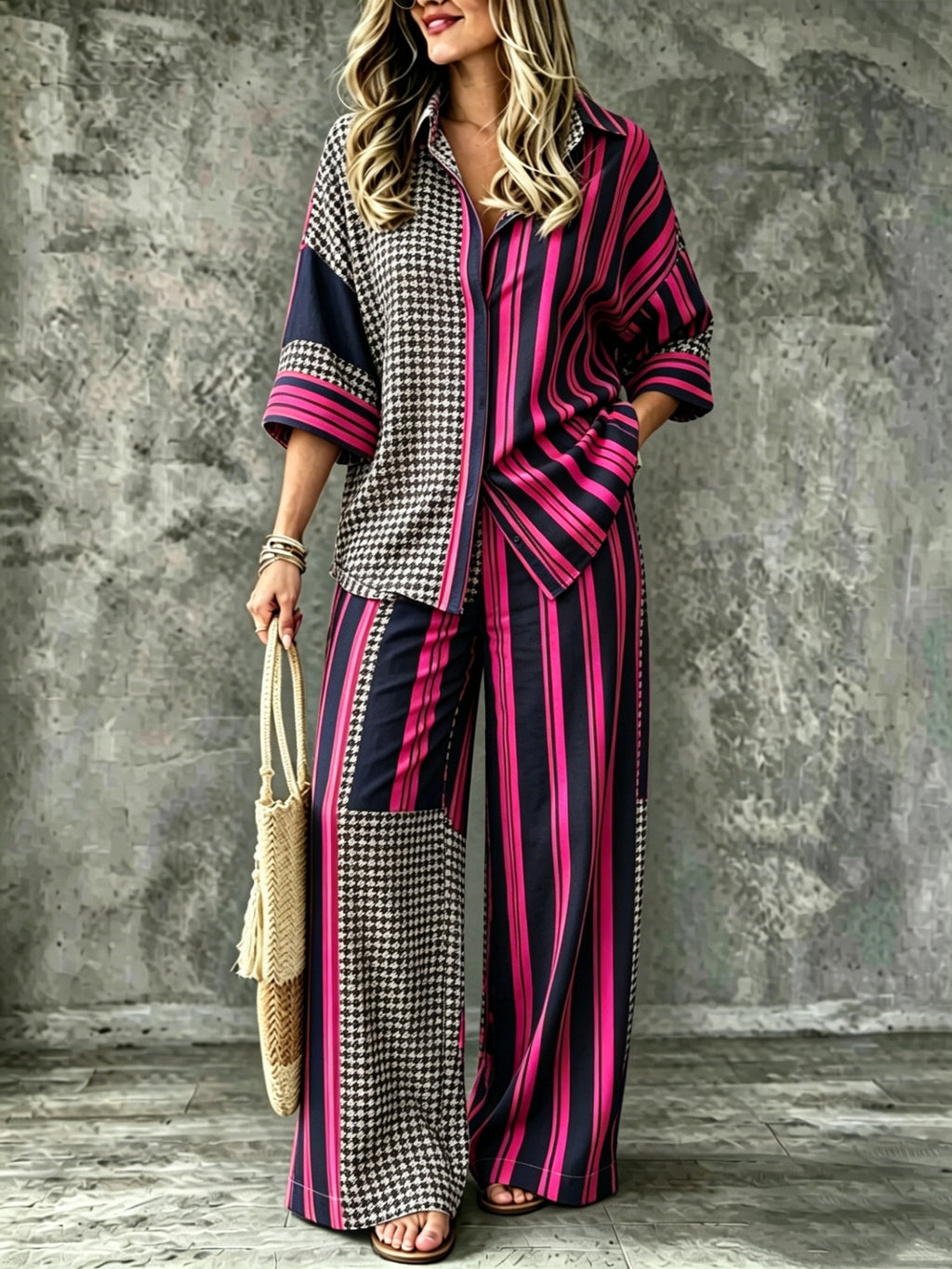 SpringSummer Digital-Print Shirt And Pants Set by Ricaloux