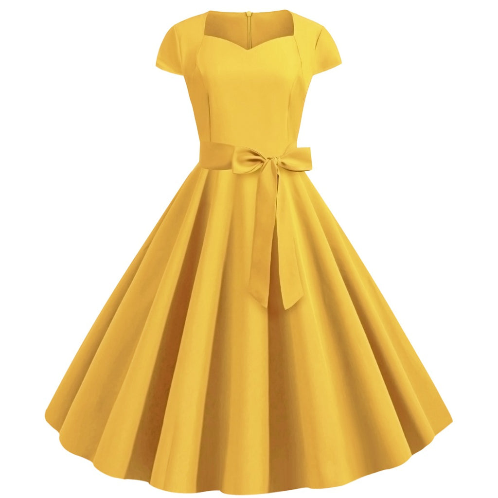 Solid-color Sleeveless A-line Dress With A Belt by Ricaloux