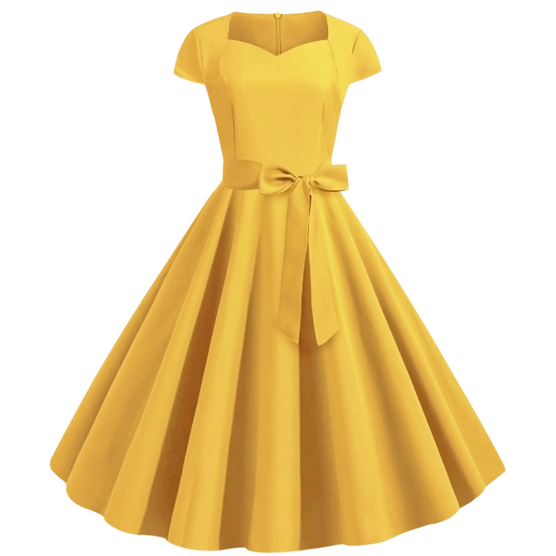 Solid-color Sleeveless A-line Dress With A Belt by Ricaloux