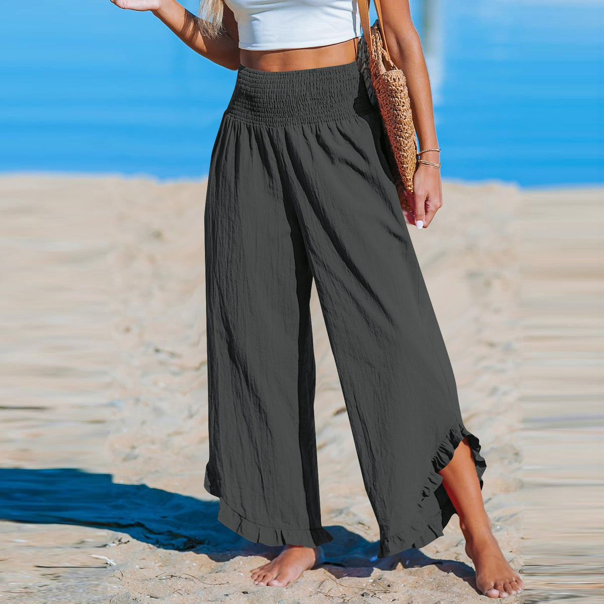 Pleated Asymmetrical Hem Cotton-linen Loose-fit Casual Pants by Ricaloux