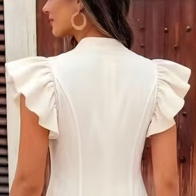 New French-style Fitted-waist Summer Dress With Puff Sleeves And A V-neck by Ricaloux