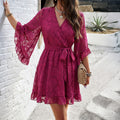Vacation V-neck Lace-up Waist-cinching Ruffled Dress by Ricaloux