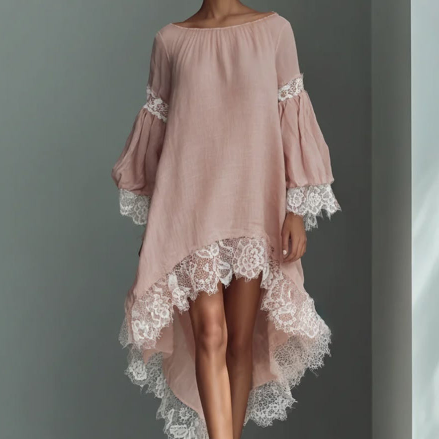 Sweet Girly-style Loungewear Long-sleeve Solid-color Cotton Pajama Dress by Ricaloux
