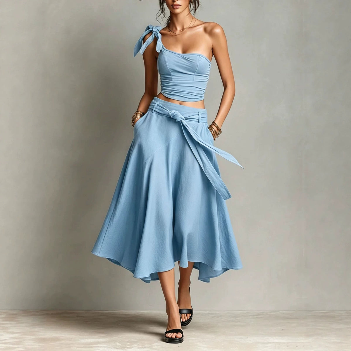 One-shoulder Strap Camisole And Skirt Set by Ricaloux