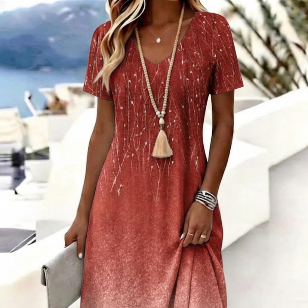 3D-printed V-neck Short-sleeve Elegant Dress by Ricaloux