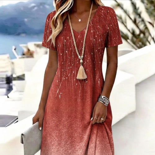 3D-printed V-neck Short-sleeve Elegant Dress by Ricaloux
