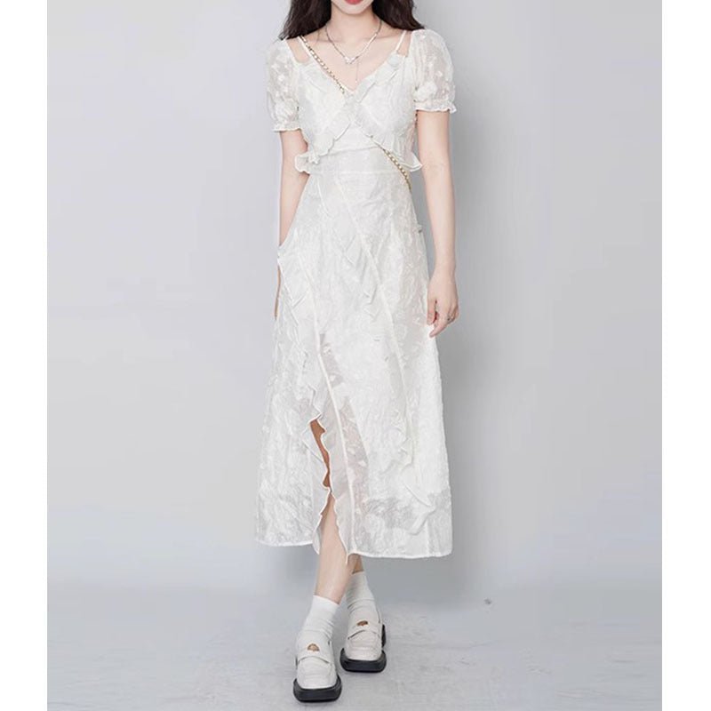 Fashionable White Slimming Dress For Women - RICALOUX