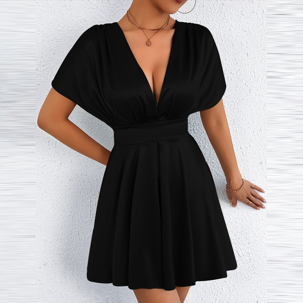 New Womens Summer V-neck Elegant Low-cut Fashionable Waist-cinching Dress by Ricaloux