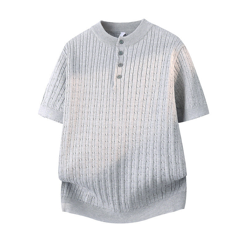 Men's Henry Collar Knit Sweater Short-sleeve T-shirt – Premium 0 | RICALOUX