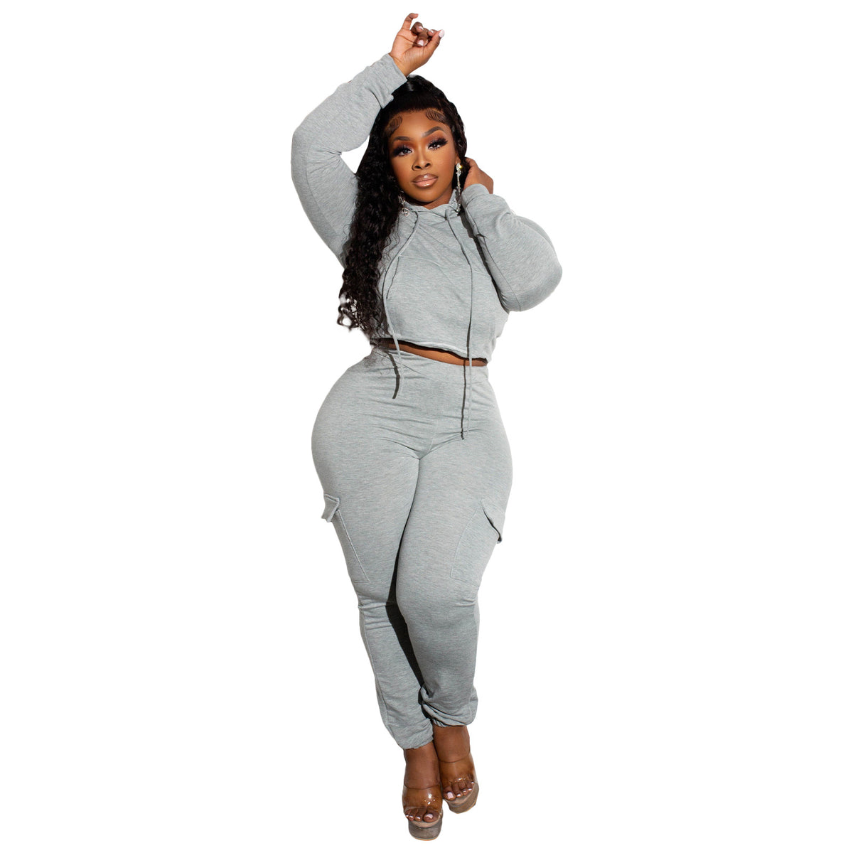Fashionable Patchwork Fleece-Lined Hoodie And Workwear Pants Casual Two-Piece Set by Ricaloux