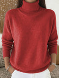 Womens Loose-fitting Solid-color Turtleneck Pullover Knit Sweater by Ricaloux