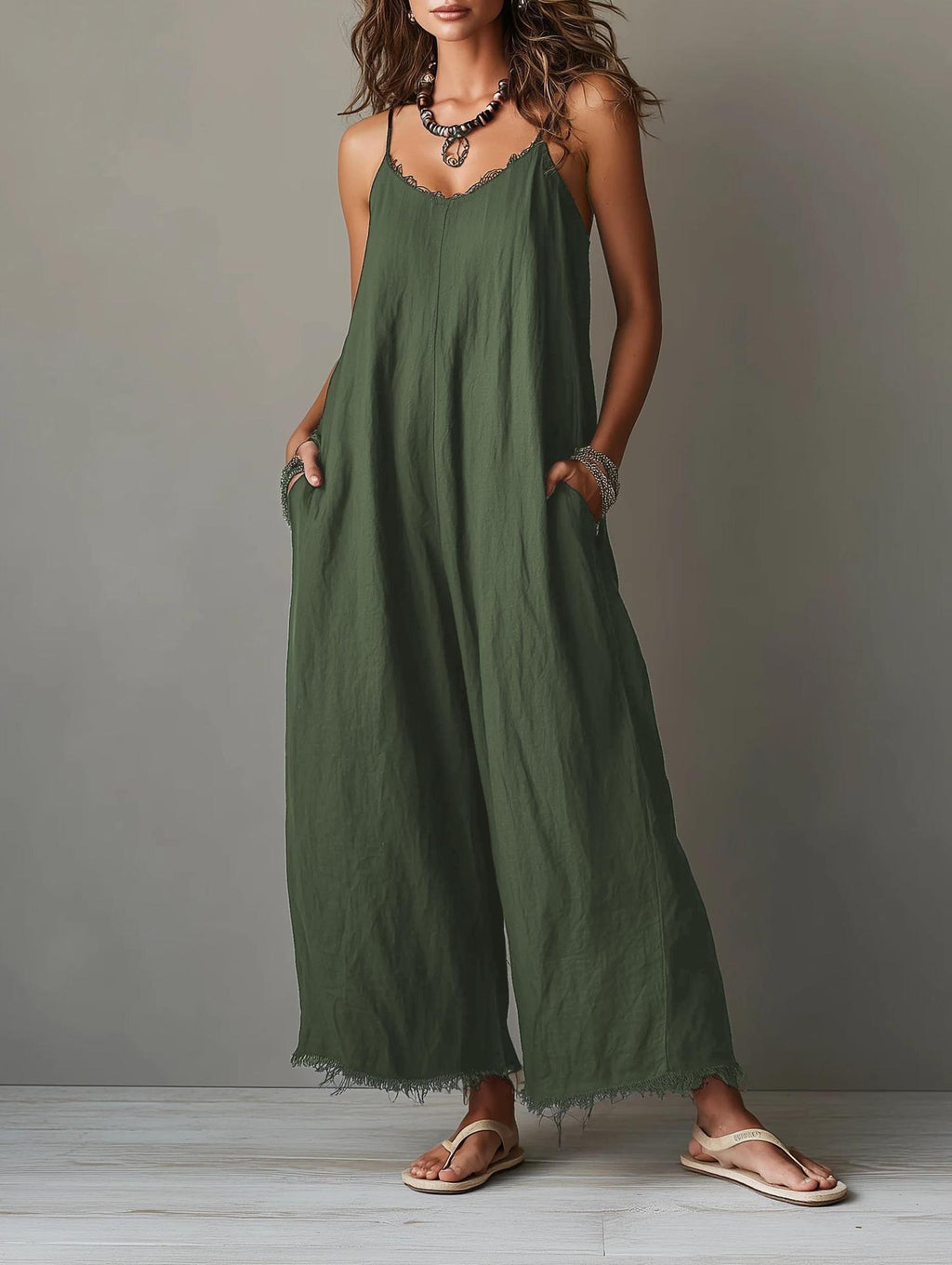 Womens Loose-fitting Solid-color Wide-leg Jumpsuit With Straps – Premium 0 | RICALOUX