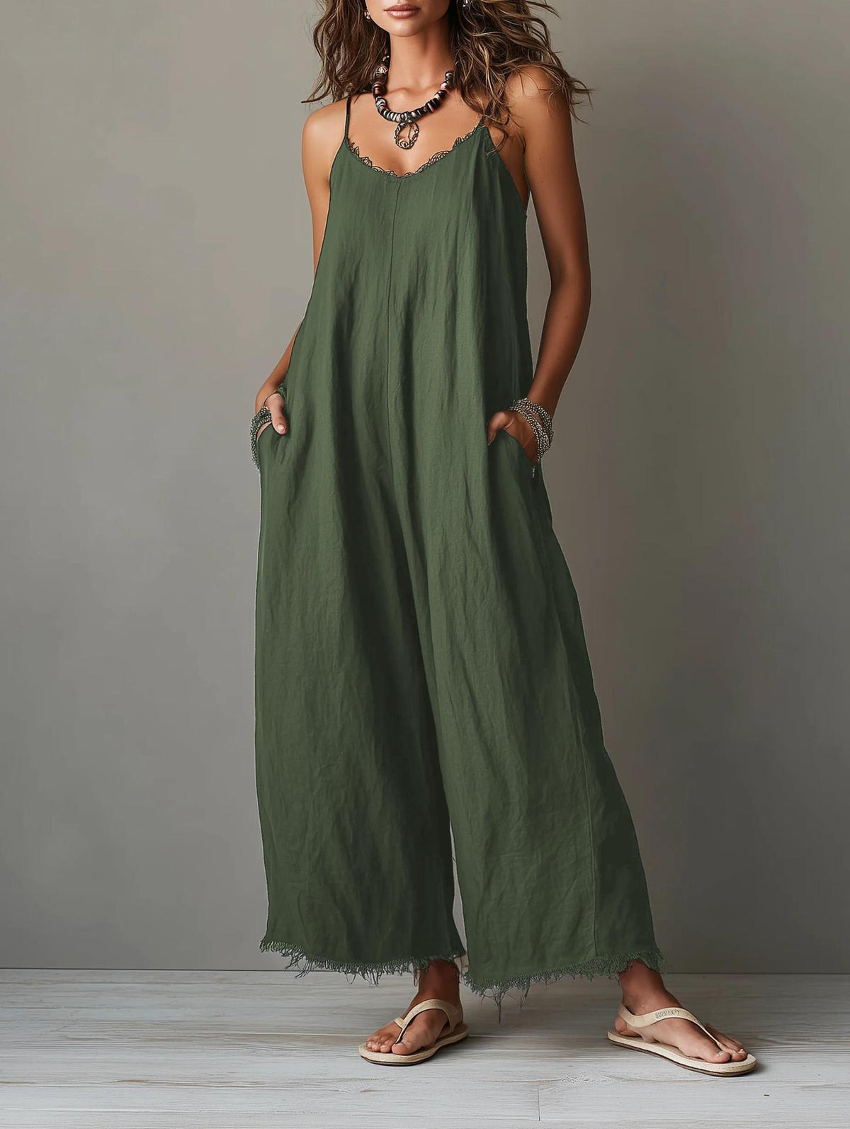 Womens Loose-fitting Solid-color Wide-leg Jumpsuit With Straps – Premium 0 | RICALOUX