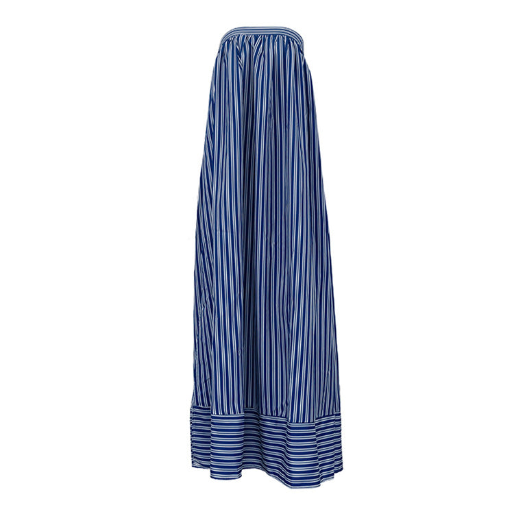 Strapless Blue And White Striped Maxi Dress by Ricaloux
