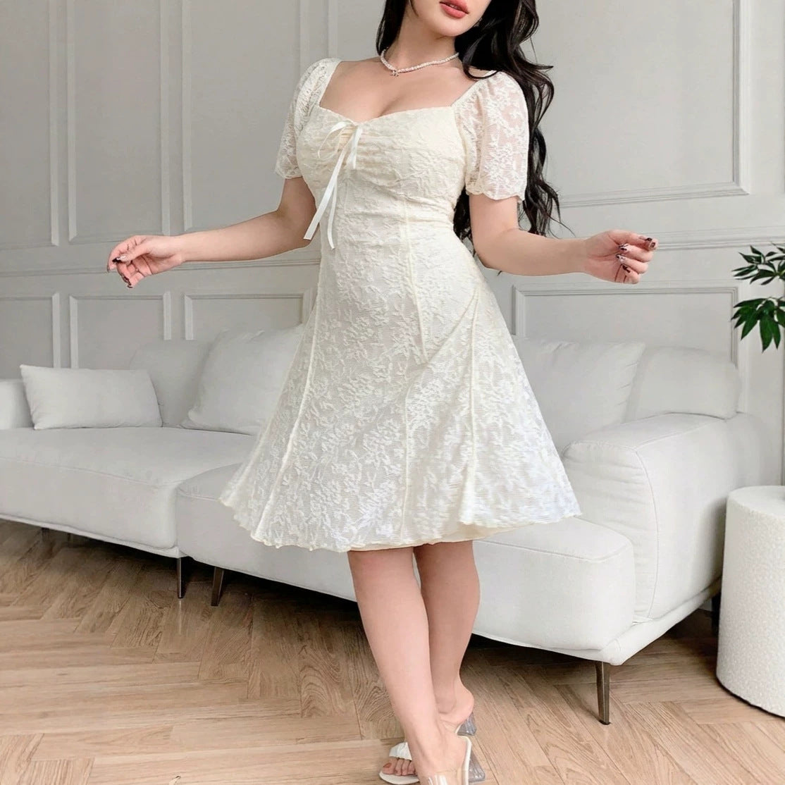 Womens Boat-neckline Waist-cinched Lace Dress – Premium 0 | RICALOUX