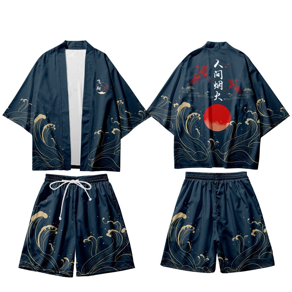 Printed Casual Kimono-style Mid-sleeve Wrap For Couple Outfits – Premium 0 | RICALOUX