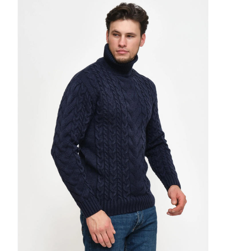 Mens Turtleneck Cable-Knit Sweater In Plus Sizes by Ricaloux