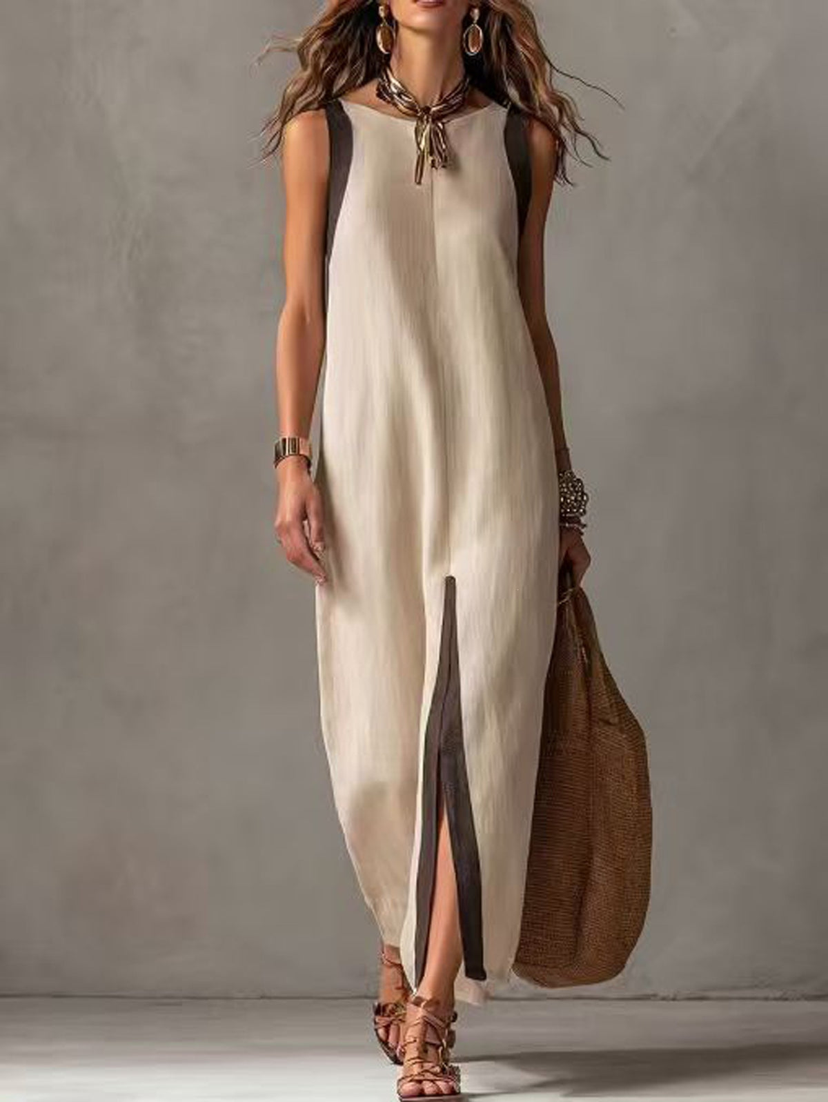 Summer New Womens Casual Chic Sleeveless Color-Block Split Dress – Premium 0 | RICALOUX