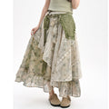 Summer New Irregular Sweet Tie-Dye Print Lace-Patchwork Skirt by Ricaloux