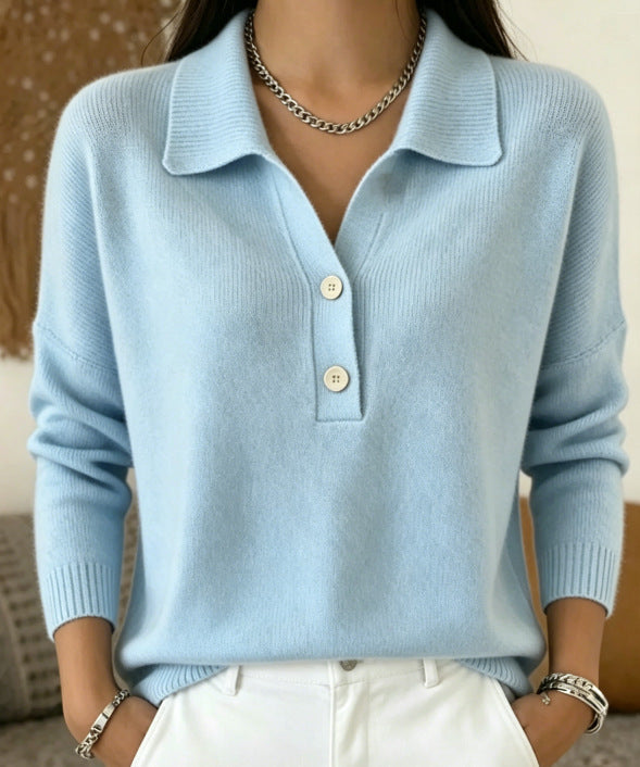 Womens Knitted Sweater With Turn-Down Collar, Casual Knit Top – Premium 0 | RICALOUX