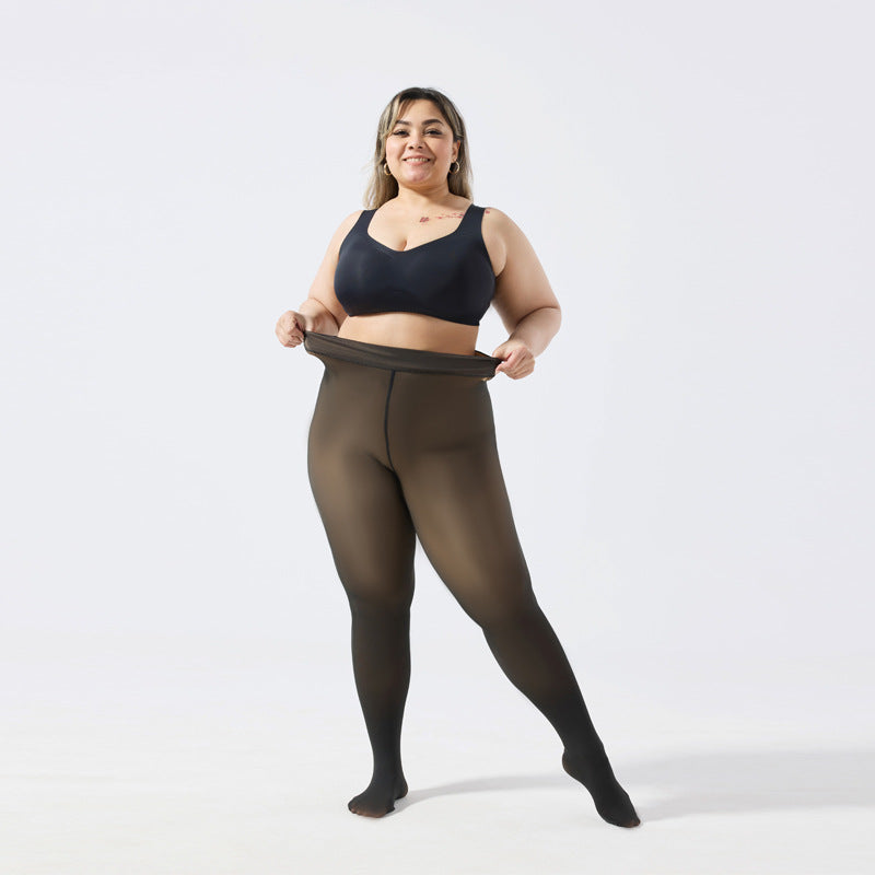 Women's Fall And Winter Outer Wear Plus Size Fake Transparent Black See-through Leggings by Ricaloux