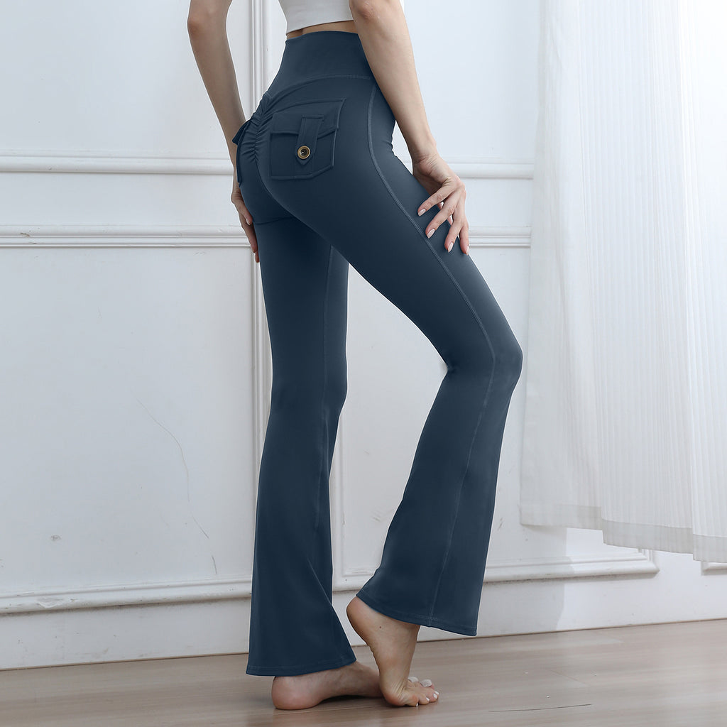 Women's High-Waisted Cargo Pocket Peach Butt Yoga Pants For Autumn And Winter, European & American Style, Stretchy Lifting Butt Quick-Dry Athletic Leggings For Running And Fitness by Ricaloux