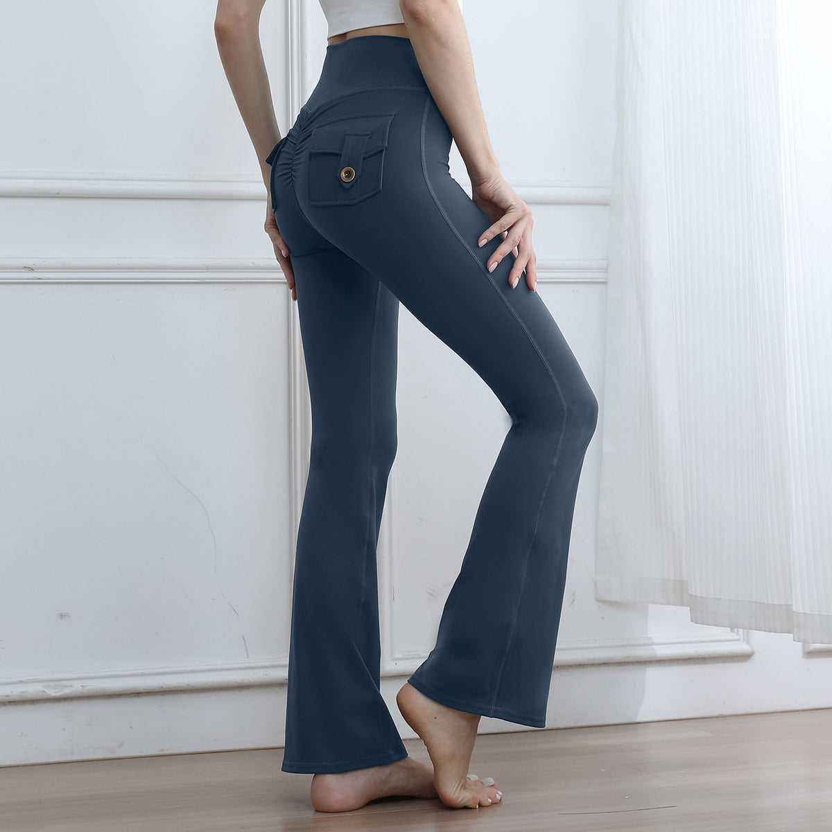 Women's High-Waisted Cargo Pocket Peach Butt Yoga Pants For Autumn And Winter, European & American Style, Stretchy Lifting Butt Quick-Dry Athletic Leggings For Running And Fitness by Ricaloux