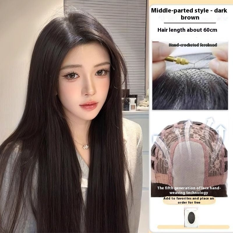 Jaulin Wig Women's Long Hair Forehead Lace Full-head Wig Mid-length Long Straight Hair Full Top Wig – Premium 0 | RICALOUX