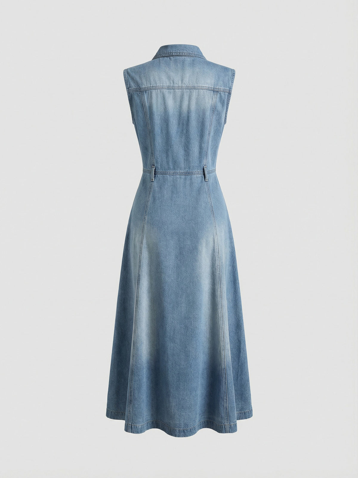 Fashionable Washed Sleeveless Denim Maxi Dress by Ricaloux