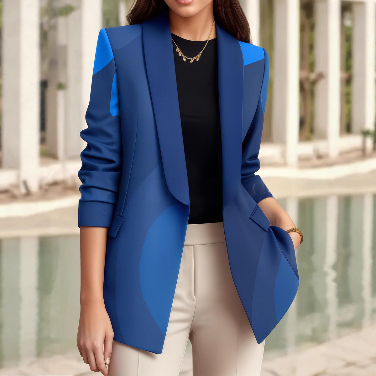 Color-block Casual Suit Long-sleeve Jacket by Ricaloux