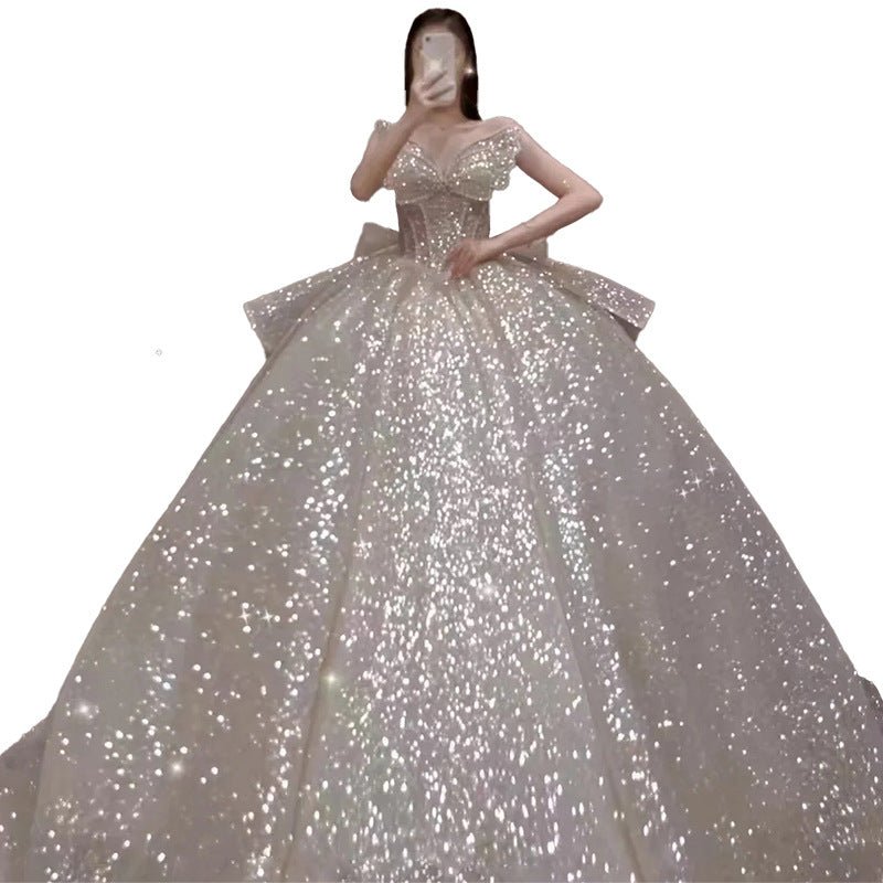One-shoulder High-quality Long Trailing Heavy Industry Retro Wedding Dress - RICALOUX