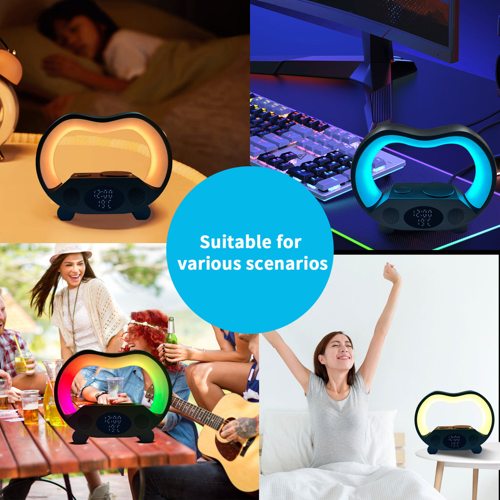 New 6 In 1 Smart Remote Control Bluetooth-compatible Ambience Intelligent LED Table Lamp Multi-function Wireless Charger Night Light Bluetooth-compatible Speaker by Ricaloux