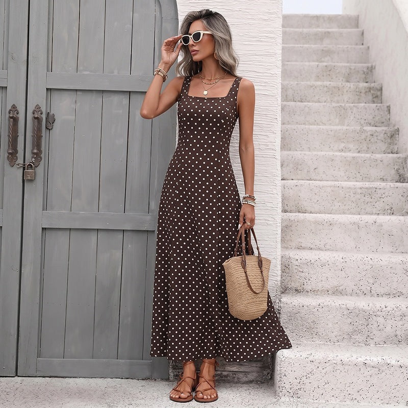 Square-neck Polka-dot Sleeveless Slip Dress For Women – Premium 0 | RICALOUX