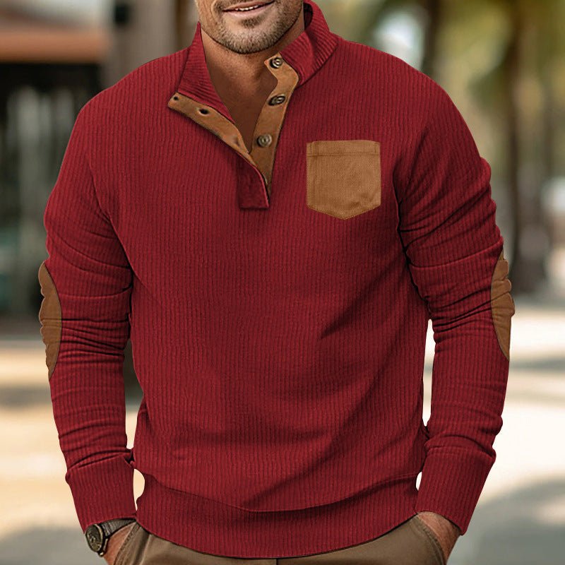 Patch Pocket Jacket Stand Collar Long Sleeve Corduroy Multicolor Hoodie - RICALOUX