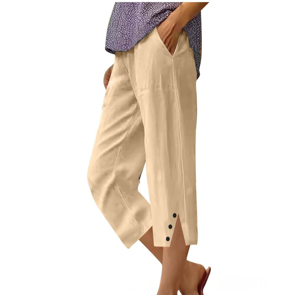 Womens Solid-color Casual Loose-fit Pants With Pockets by Ricaloux