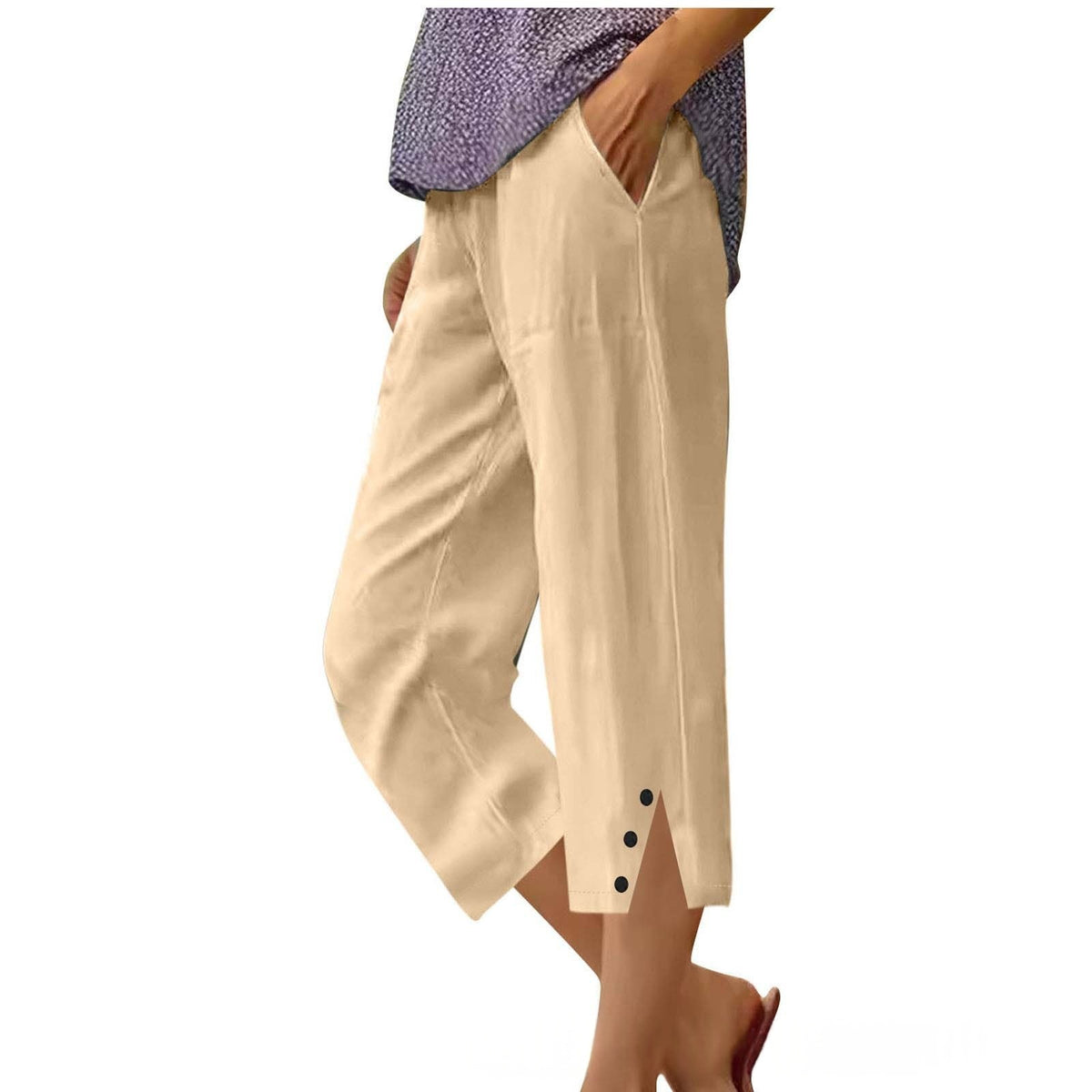 Womens Solid-color Casual Loose-fit Pants With Pockets by Ricaloux