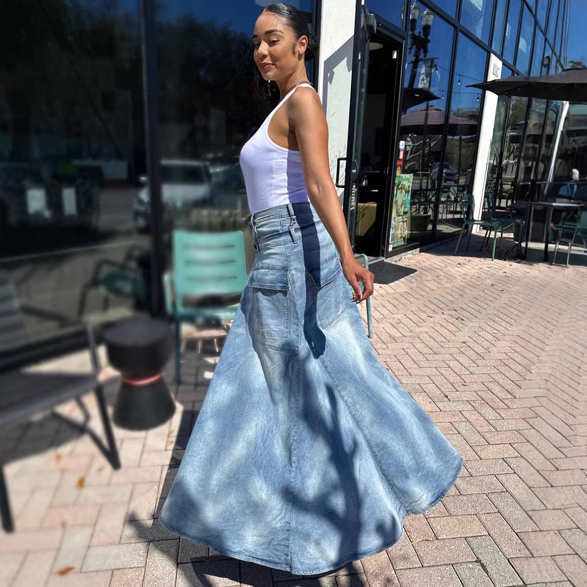Womens Faux Two-piece Denim Jean Skirt – Premium 0 | RICALOUX