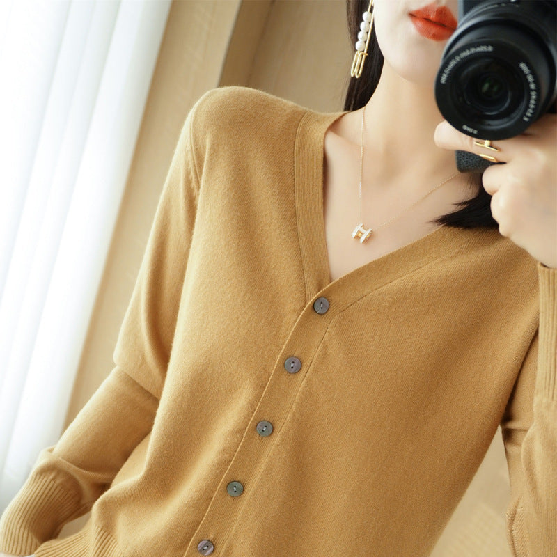 SpringSummer V-neck Cardigan Long-Sleeve Knit Top – Premium 0 | RICALOUX