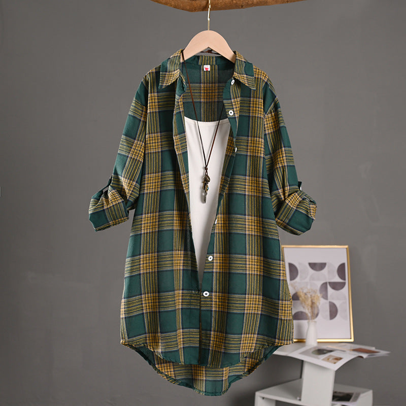 Plaid Womens Thin Sunprotective ShirLoosefit Cottonlinen by Ricaloux