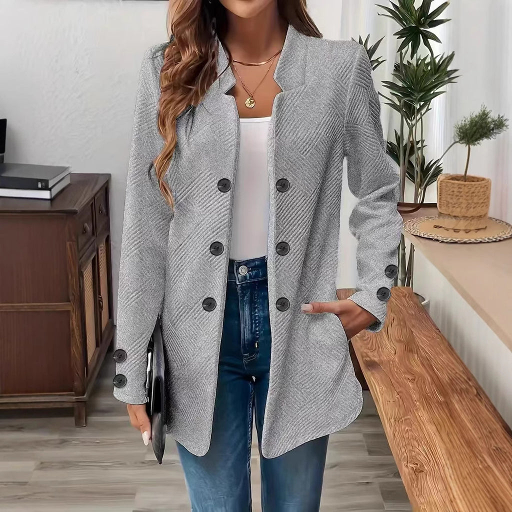 Womens New Stylish Three-button Double-breasted Coatblazer by Ricaloux