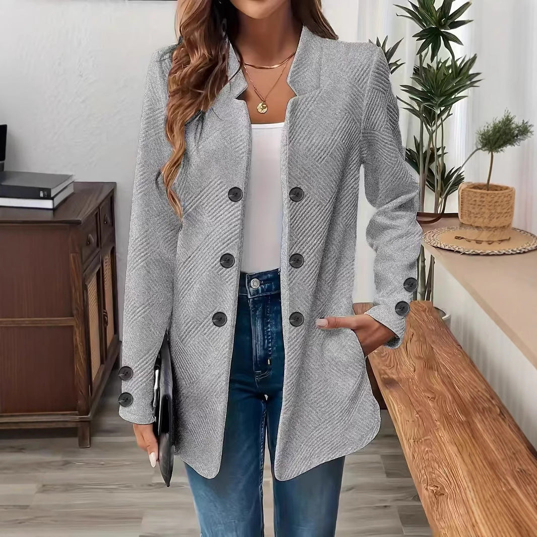 Womens New Stylish Three-button Double-breasted Coatblazer by Ricaloux